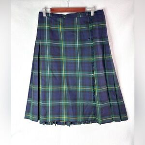 Bonda CAMPBELL Tartan Plaid 16 Wool Pleated Kilt Skirt in Blue and Green